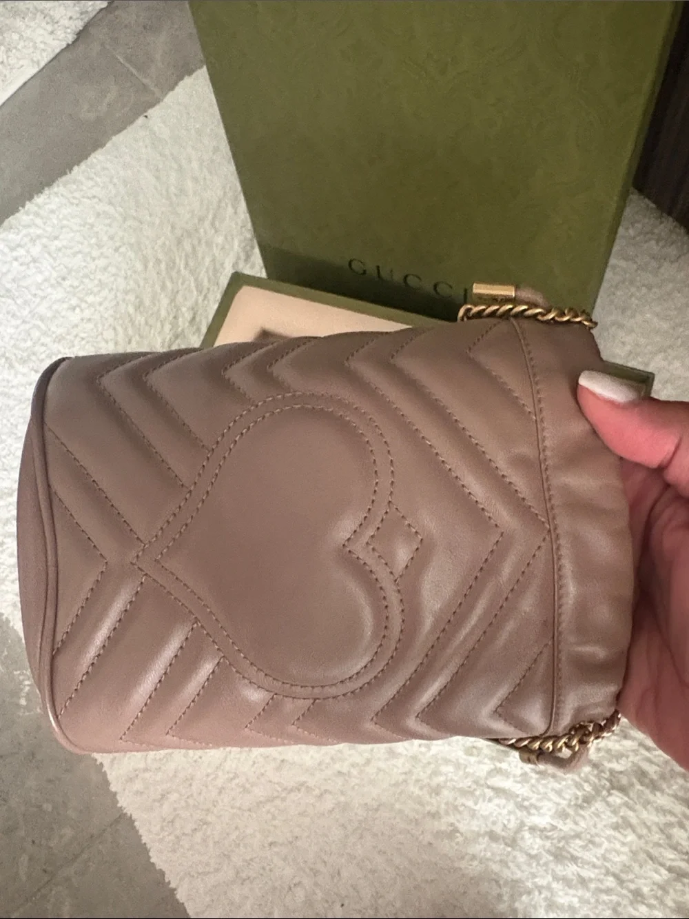 Gucci Blush Pink Chevron Quilted Mini Bucket Crossbody